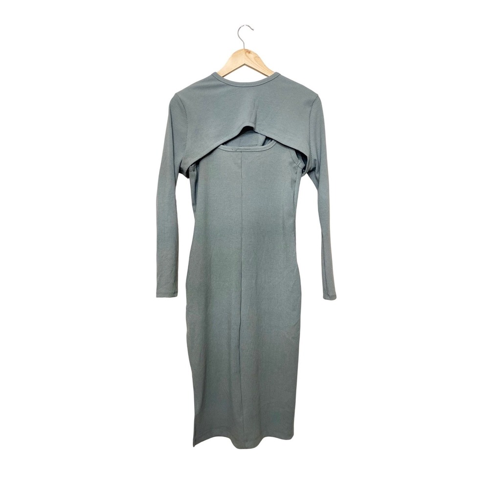 Free Movement Ribbed Midi Dress and Shrug Set Sage Green Medium - Picture 6 of 7